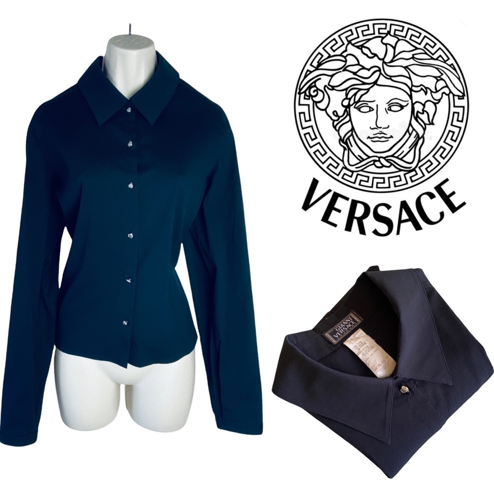 Gianni Versace Couture 90’s Black Medusa Head Button Up Shirt